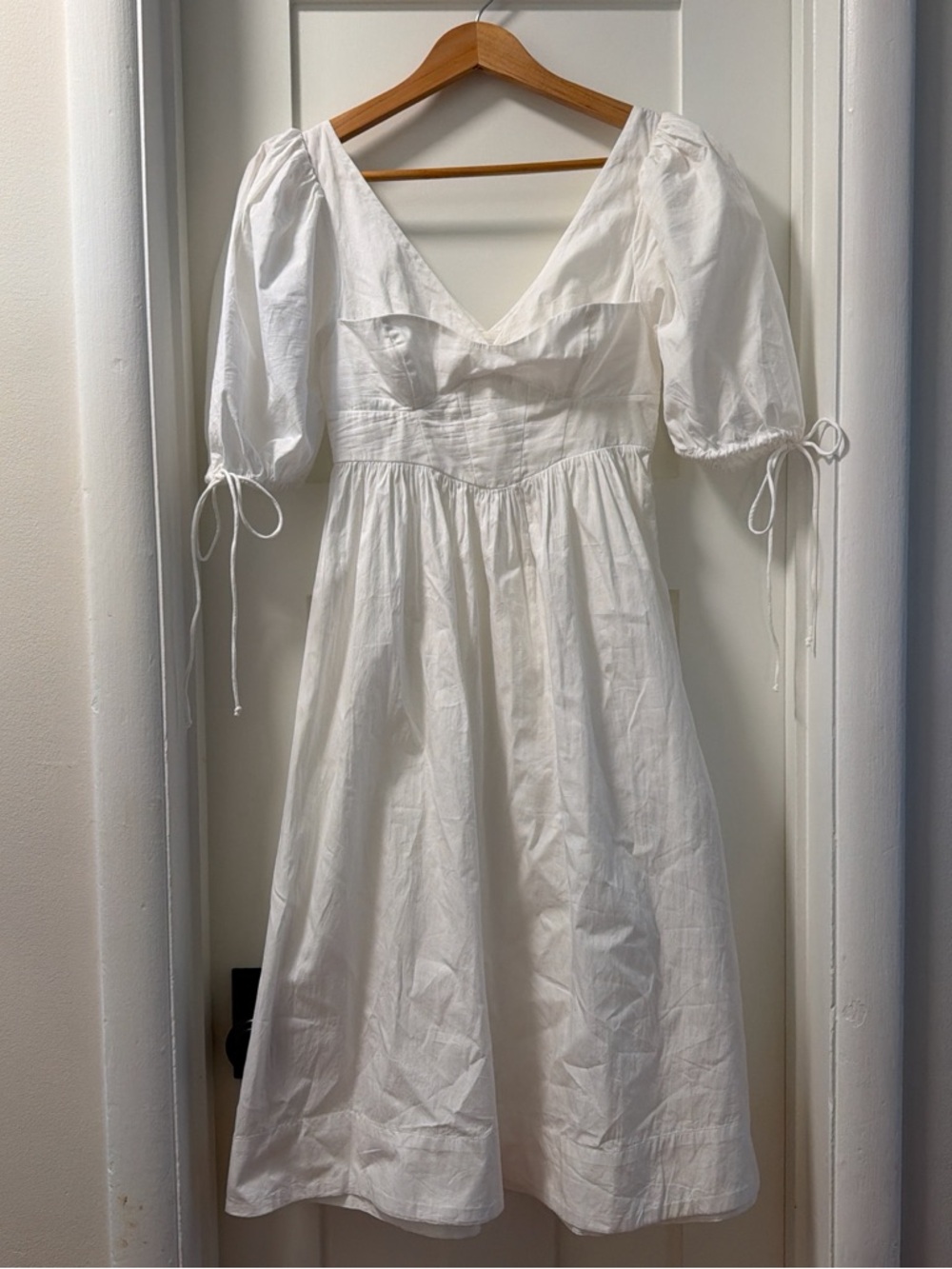 For Love & Lemons White Puff-Sleeve Midi Dress